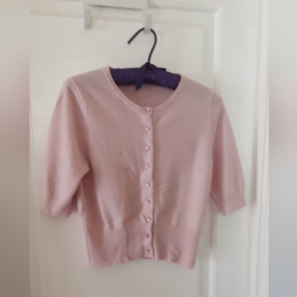 Boden Cropped Pink Cashmere Cardigan